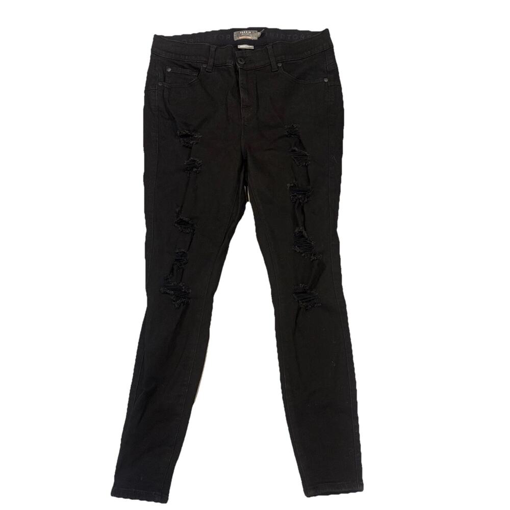 Torrid Premium Skinny Jeans Womens 12 R Black Denim Distressed 5-Pocket Design - Picture 2 of 5